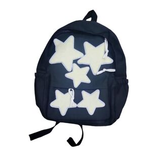 New Without Tags! Black Backpack With Soft White Stars Sewn On Front